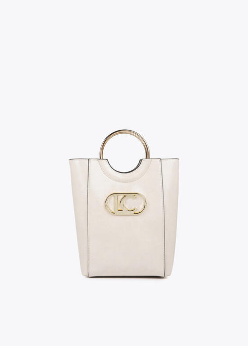 Mini shopper con asa metalica redonda en efecto piel y logo LC ovalado LOLA CASAEDMUNT CRUDO LF2504021.001.U