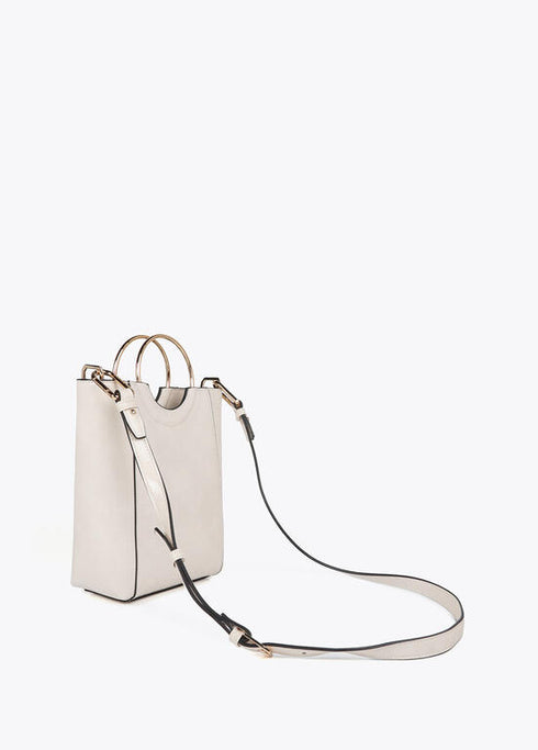 Mini shopper con asa metalica redonda en efecto piel y logo LC ovalado LOLA CASAEDMUNT CRUDO LF2504021.001.U