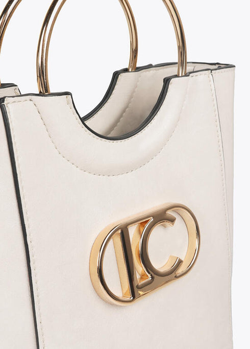 Mini shopper con asa metalica redonda en efecto piel y logo LC ovalado LOLA CASAEDMUNT CRUDO LF2504021.001.U