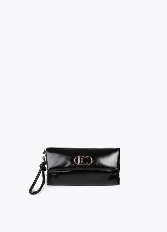 Cartera de mano acolchada de efecto piel metalizada con logo LC ovaladO LOLA CASADEMUNT NEGRO LF2504025.00N.U