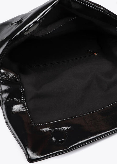 Cartera de mano acolchada de efecto piel metalizada con logo LC ovaladO LOLA CASADEMUNT NEGRO LF2504025.00N.U