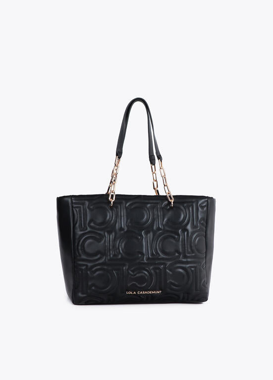 Shopper acolchado logotipada en efecto piel con asa mix cadena NEGRO LF2504027.00N.U LOLA CASADEMUNT