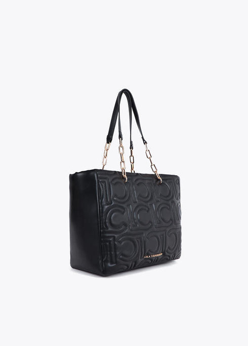 Shopper acolchado logotipada en efecto piel con asa mix cadena NEGRO LF2504027.00N.U LOLA CASADEMUNT