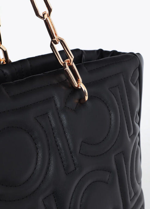 Shopper acolchado logotipada en efecto piel con asa mix cadena NEGRO LF2504027.00N.U LOLA CASADEMUNT