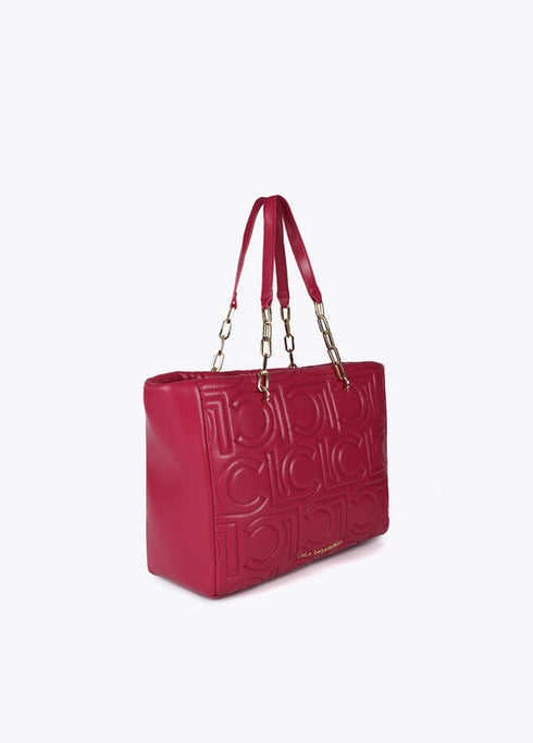 Shopper acolchado logotipada en efecto piel con asa mix cadena MAGENTA U LF2504027.020.U LOLA CASADEMUNT