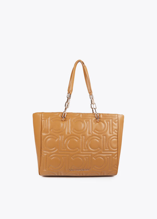 Shopper acolchado logotipada en efecto piel con asa mix cadena CAMEL U LF2504027.052.U LOLA CASADEMUNT