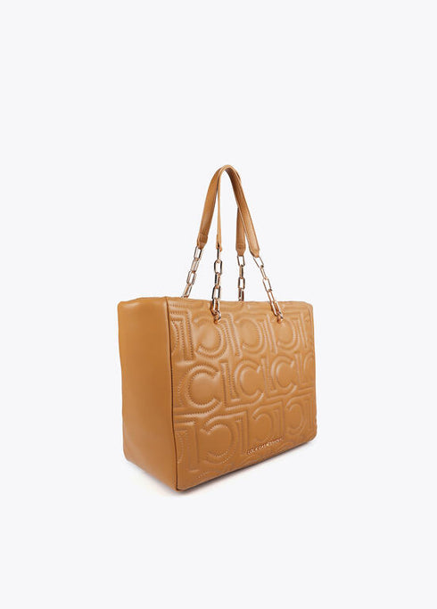 Shopper acolchado logotipada en efecto piel con asa mix cadena CAMEL U LF2504027.052.U LOLA CASADEMUNT