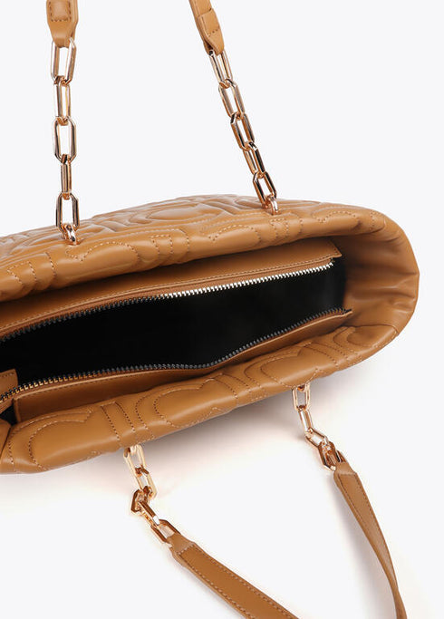 Shopper acolchado logotipada en efecto piel con asa mix cadena CAMEL U LF2504027.052.U LOLA CASADEMUNT