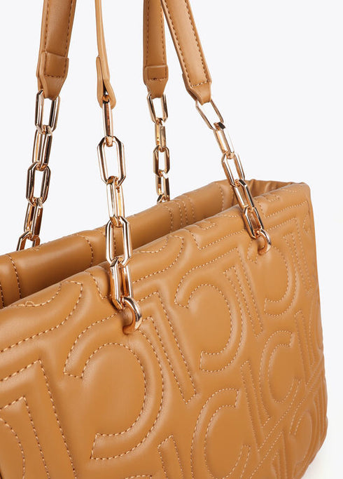 Shopper acolchado logotipada en efecto piel con asa mix cadena CAMEL U LF2504027.052.U LOLA CASADEMUNT