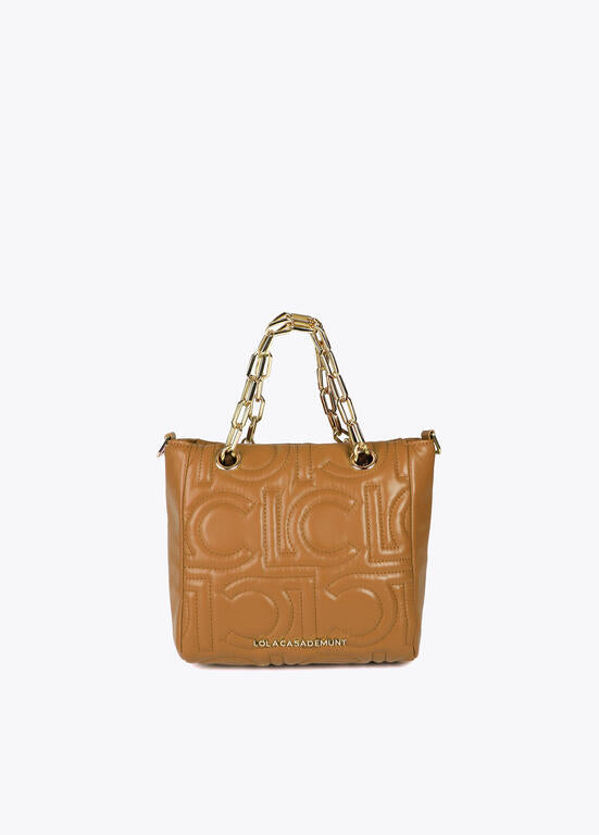 Mini shopper acolchado logotipada en efecto piel con asa mix cadena CAMEL U LF2504028.052.U LOLA CASADEMUNT