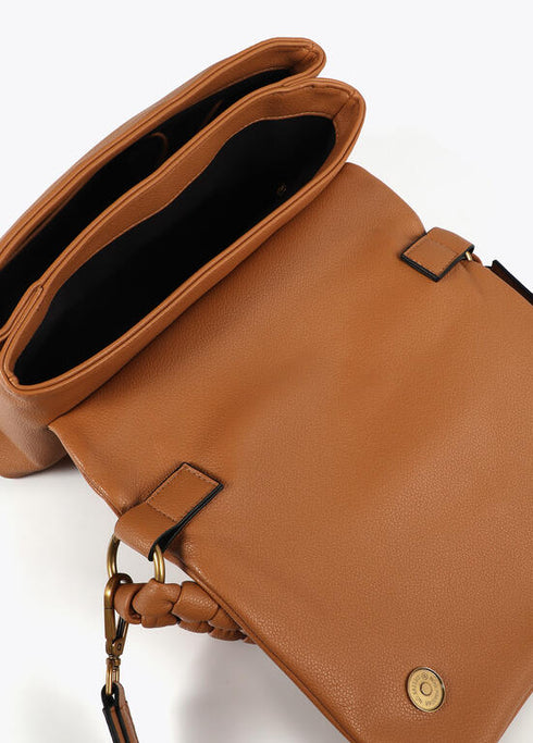 Bandolera con solapa y nudo en asa. Logo LC leopardo LOLA CASADEMUNT CAMEL LF2504029.052.U