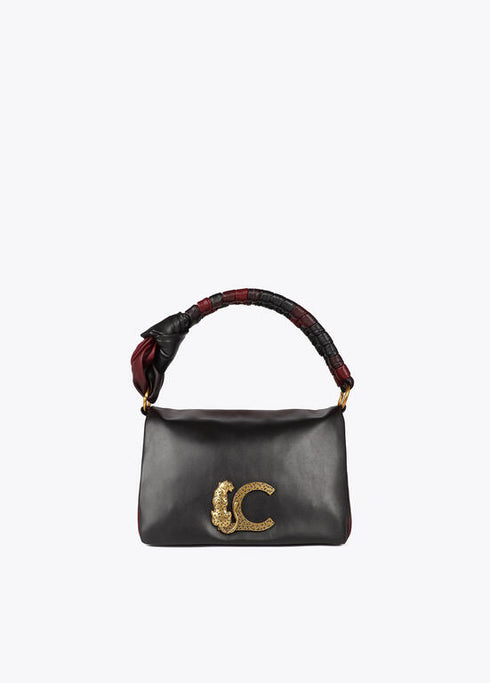 Bandolera con solapa y nudo en asa. Logo LC leopardo LOLA CASADEMUNT NEGRO-ROJO LF2504030.2N3.U