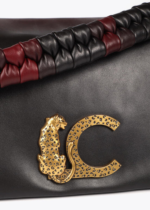 Bandolera con solapa y nudo en asa. Logo LC leopardo LOLA CASADEMUNT NEGRO-ROJO LF2504030.2N3.U