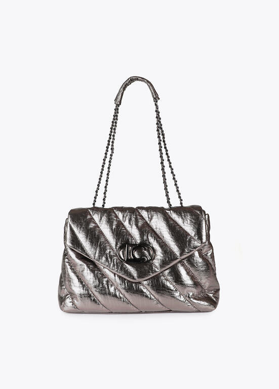 Bolso con solapa en tejido acolchado metalizado GRIS METALIZADO LF2504042.0M4.U LOLA CASADEMUNT