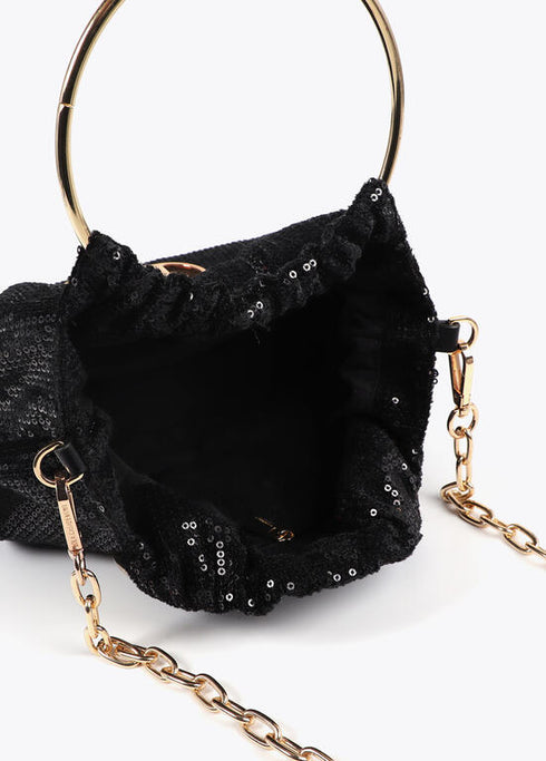 Bolsito asa metalizada circular en tejido lentejuelas NEGRO U LF2504047.00N.U LOLA CASADEMUNT
