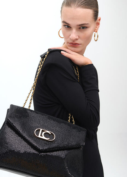 Bolso solapa en tejido lentejuelas NEGRO LF2504048.00N.U LOLA CASADEMUNT