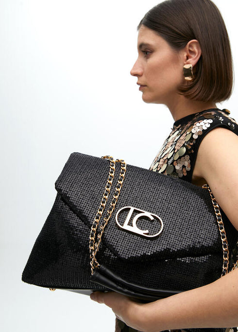 Bolso solapa en tejido lentejuelas NEGRO LF2504048.00N.U LOLA CASADEMUNT