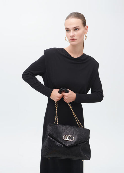Bolso solapa en tejido lentejuelas NEGRO LF2504048.00N.U LOLA CASADEMUNT