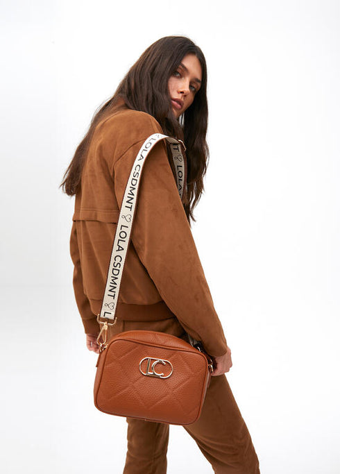 Bandolera efecto piel monograma rombos logo ovalado LOLA CASADEMUNT MARRON LF2504049.057.U