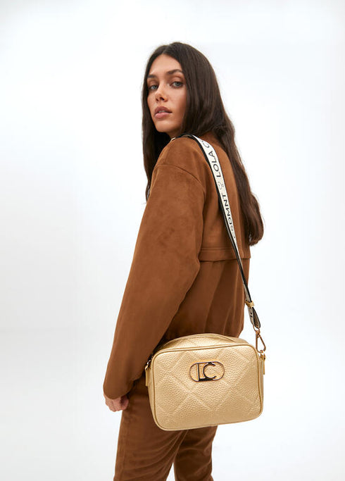 Bandolera efecto piel monograma rombos logo ovalado DORADO U LF2504049.0M2.U LOLA CASADEMUNT