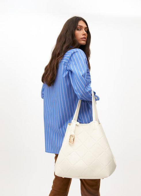 Shopper efecto piel monograma rombos logo ovalado colgante LOLA CASADEMUNT CRUDO LF2504050.001.U