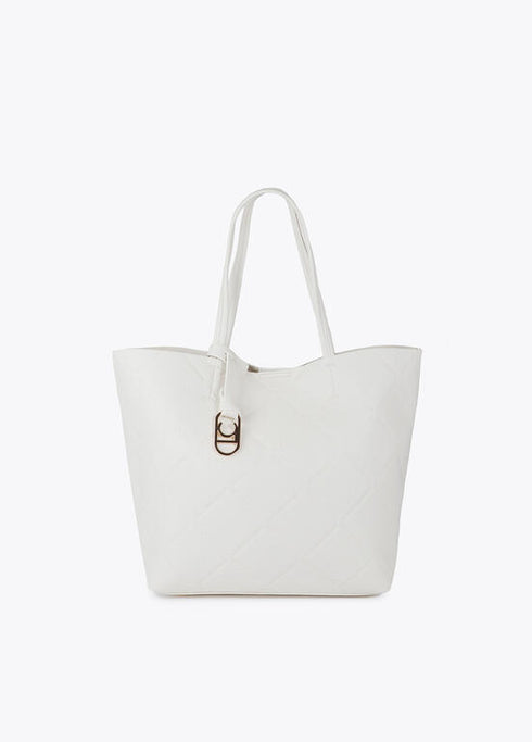 Shopper efecto piel monograma rombos logo ovalado colgante LOLA CASADEMUNT CRUDO LF2504050.001.U
