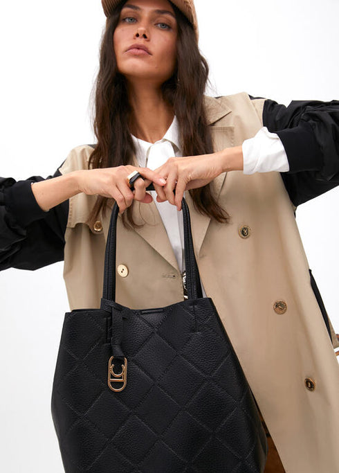 Shopper efecto piel monograma rombos logo ovalado colgante LOLA CASADEMUNT NEGRO LF2504050.00N.U