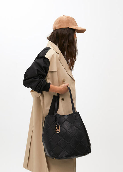 Shopper efecto piel monograma rombos logo ovalado colgante LOLA CASADEMUNT NEGRO LF2504050.00N.U