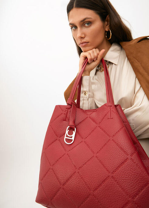 Shopper efecto piel monograma rombos logo ovalado colgante LOLA CASADEMUNT ROJO LF2504050.030.U