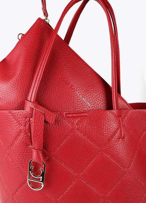 Shopper efecto piel monograma rombos logo ovalado colgante LOLA CASADEMUNT ROJO LF2504050.030.U