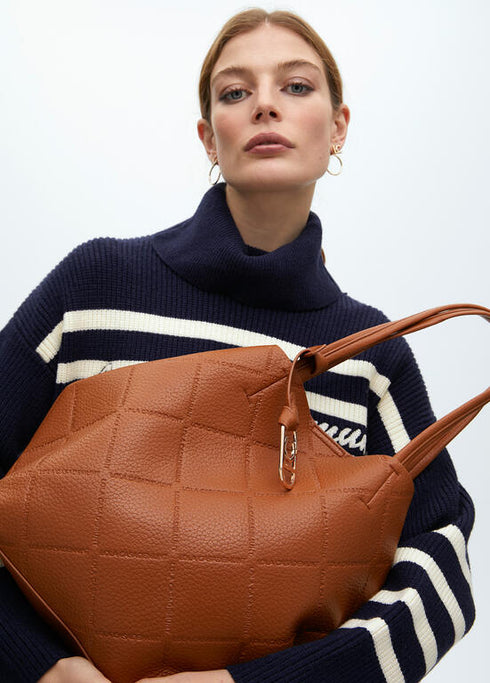 Shopper efecto piel monograma rombos logo ovalado colgante LOLA CASADEMUNT MARRON LF2504050.057.U