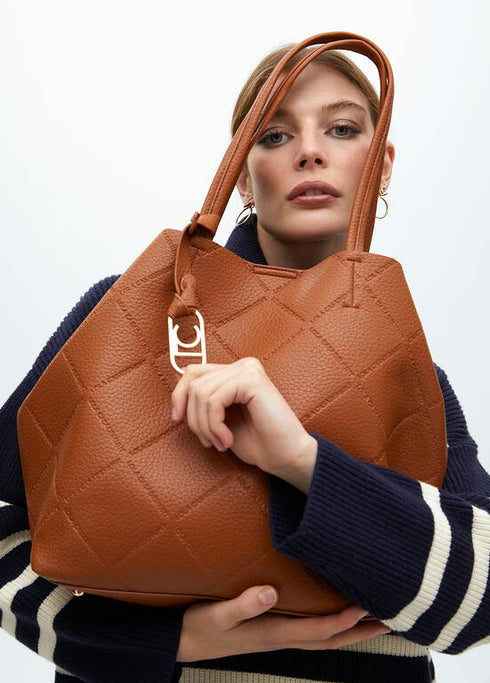 Shopper efecto piel monograma rombos logo ovalado colgante LOLA CASADEMUNT MARRON LF2504050.057.U