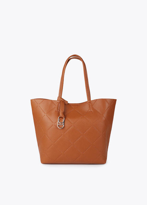 Shopper efecto piel monograma rombos logo ovalado colgante LOLA CASADEMUNT MARRON LF2504050.057.U