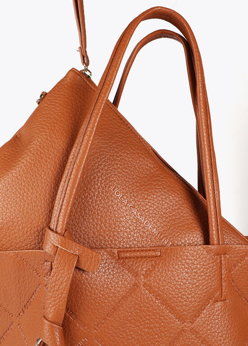 Shopper efecto piel monograma rombos logo ovalado colgante LOLA CASADEMUNT MARRON LF2504050.057.U