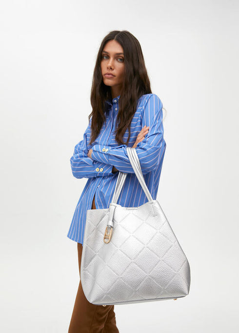 Shopper efecto piel monograma rombos logo ovalado colgante PLATEADO LF2504050.0M3.U LOLA CASADEMUNT