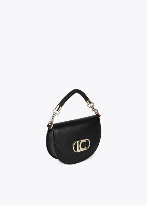 Bandolera media luna con solapa, asa corta trenzada y detalles metalicos NEGRO LF2504054.00N.U LOLA CASADEMUNT