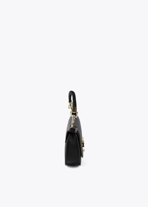 Bandolera media luna con solapa, asa corta trenzada y detalles metalicos NEGRO LF2504054.00N.U LOLA CASADEMUNT