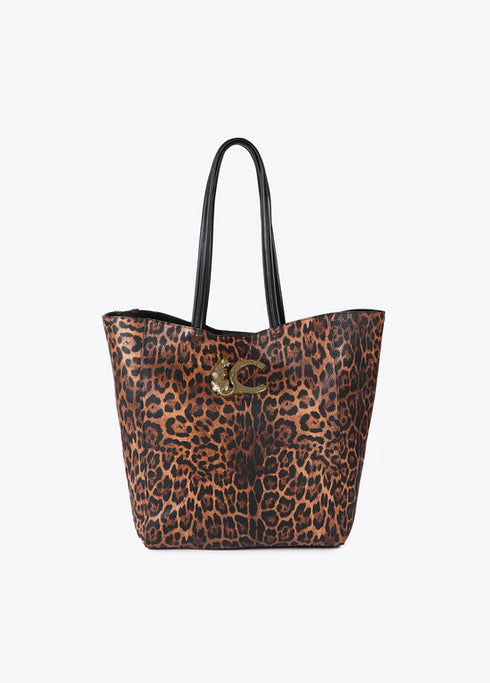 Bolso shopper animal print con logo LC leopardo LOLA CASADEMUNT MARRON-NEGRO LF2504061.25N.U