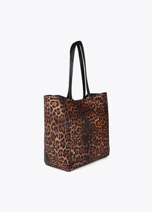 Bolso shopper animal print con logo LC leopardo LOLA CASADEMUNT MARRON-NEGRO LF2504061.25N.U