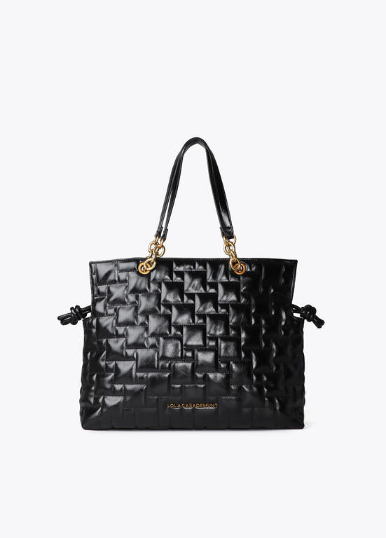Shopper acolchado a cuadritos con asa combinadas de cadena y efecto piel NEGRO LF2504073.00N.U LOLA CASADEMUNT