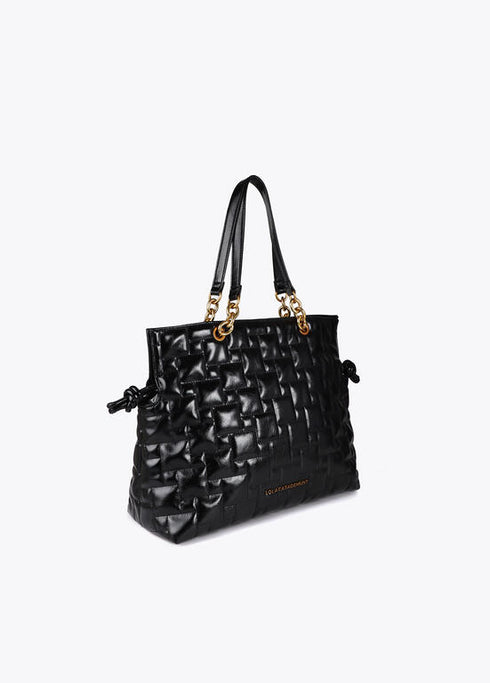 Shopper acolchado a cuadritos con asa combinadas de cadena y efecto piel NEGRO LF2504073.00N.U LOLA CASADEMUNT
