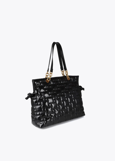 Shopper acolchado a cuadritos con asa combinadas de cadena y efecto piel NEGRO LF2504073.00N.U LOLA CASADEMUNT
