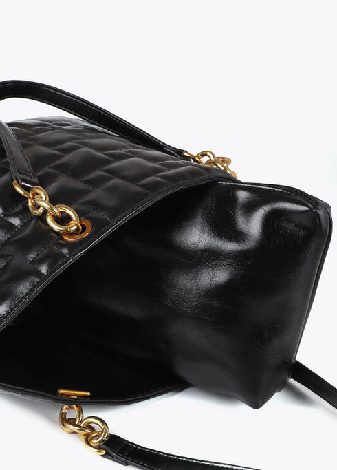Shopper acolchado a cuadritos con asa combinadas de cadena y efecto piel NEGRO LF2504073.00N.U LOLA CASADEMUNT