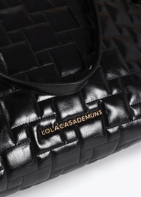 Shopper acolchado a cuadritos con asa combinadas de cadena y efecto piel NEGRO LF2504073.00N.U LOLA CASADEMUNT