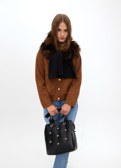 Bolso acolchado efecto piel con tachas redondas XL LOLA CASADEMUNT NEGRO LF2504075.00N.U