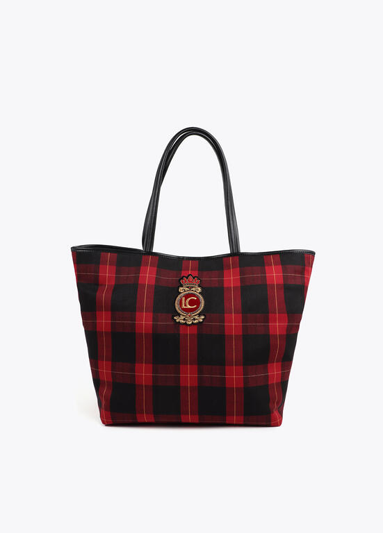 Bolso shopper cuadros con parche escudo LOLA CASADEMUNT ROJO-NEGRO LF2504080.23N.U