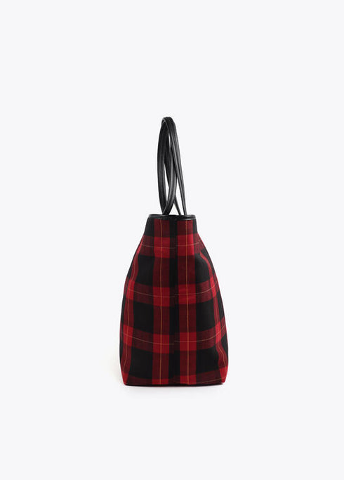 Bolso shopper cuadros con parche escudo LOLA CASADEMUNT ROJO-NEGRO LF2504080.23N.U
