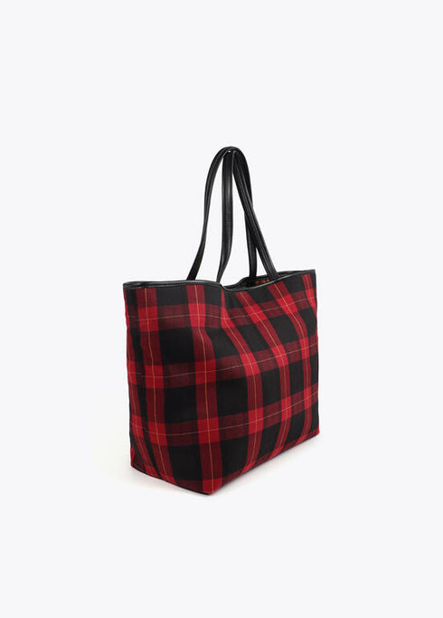 Bolso shopper cuadros con parche escudo LOLA CASADEMUNT ROJO-NEGRO LF2504080.23N.U