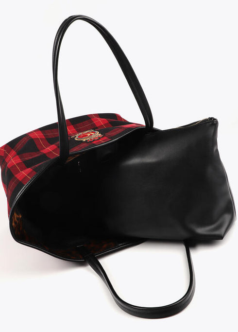 Bolso shopper cuadros con parche escudo LOLA CASADEMUNT ROJO-NEGRO LF2504080.23N.U
