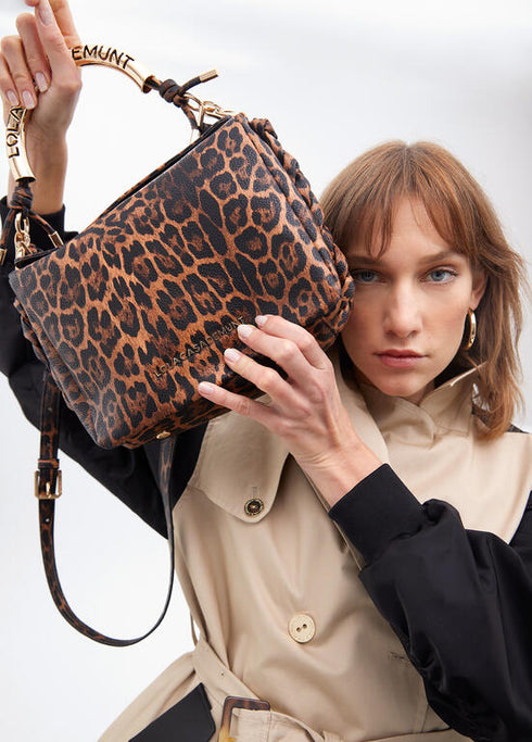 Bandolera asa metalizada personalizada animal print LOLA CASADEMUNT MARRON-NEGRO LF2504085.25N.U